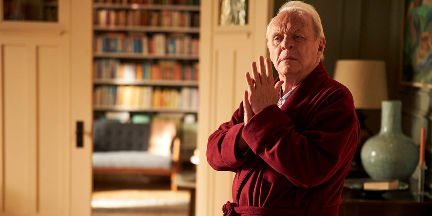 Anthony Hopkins rubs his hands together in The Father 