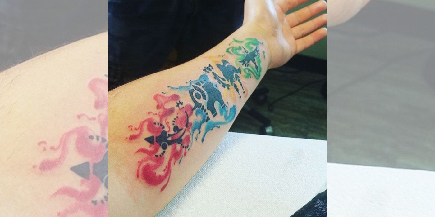 A tattoo of the four Champion Abilities from The Legend of Zelda series.