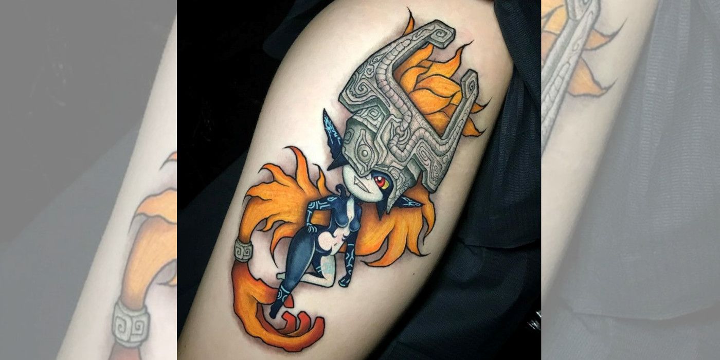 A tattoo of Midna from The Legend of Zelda series.