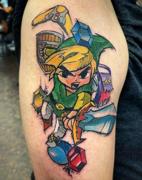 Link Wind Waker tattoo charging with sword outstretched